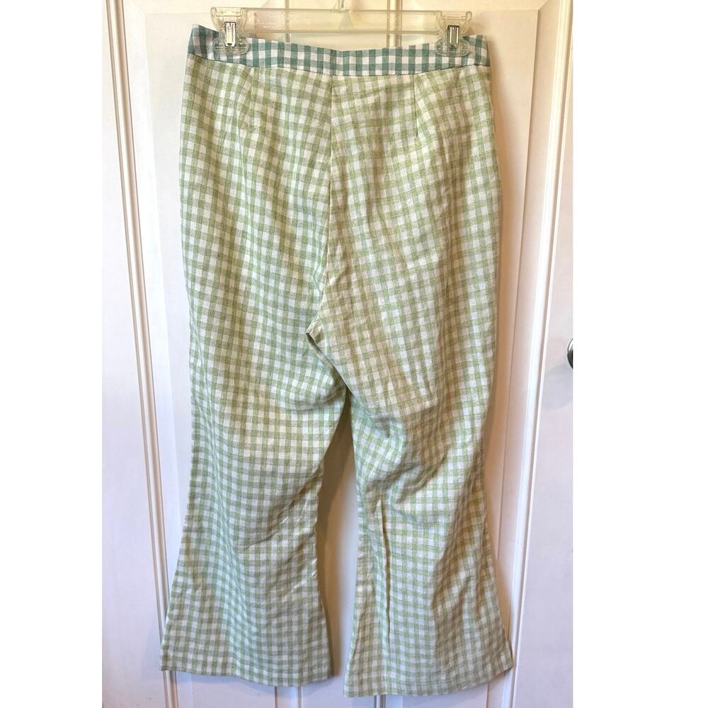 URBAN OUTFITTERS UO Leanna Gingham Cropped Flare Pant Green 100% Cotton Sz Small - Picture 6 of 9